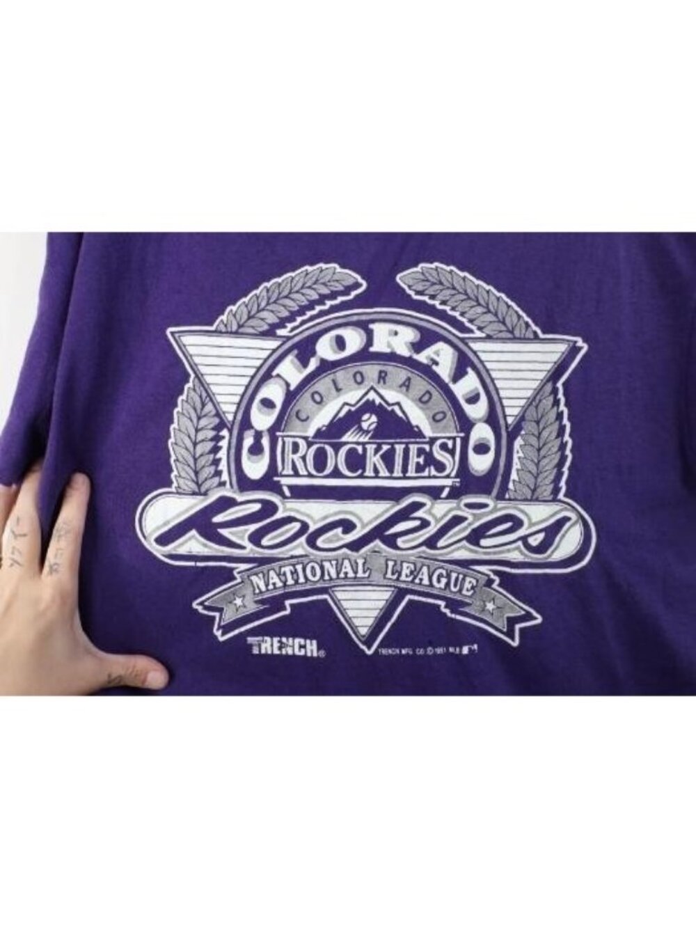 Vintage 90s Mens Large Distressed Colorado Rockies Baseball T-Shirt Purple USA - Picture 4 of 14